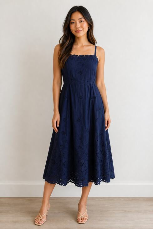 GAP Dresses & Skirts - Gap Women's Navy Blue Cotton Eyelet Midi Sundress Size 10
